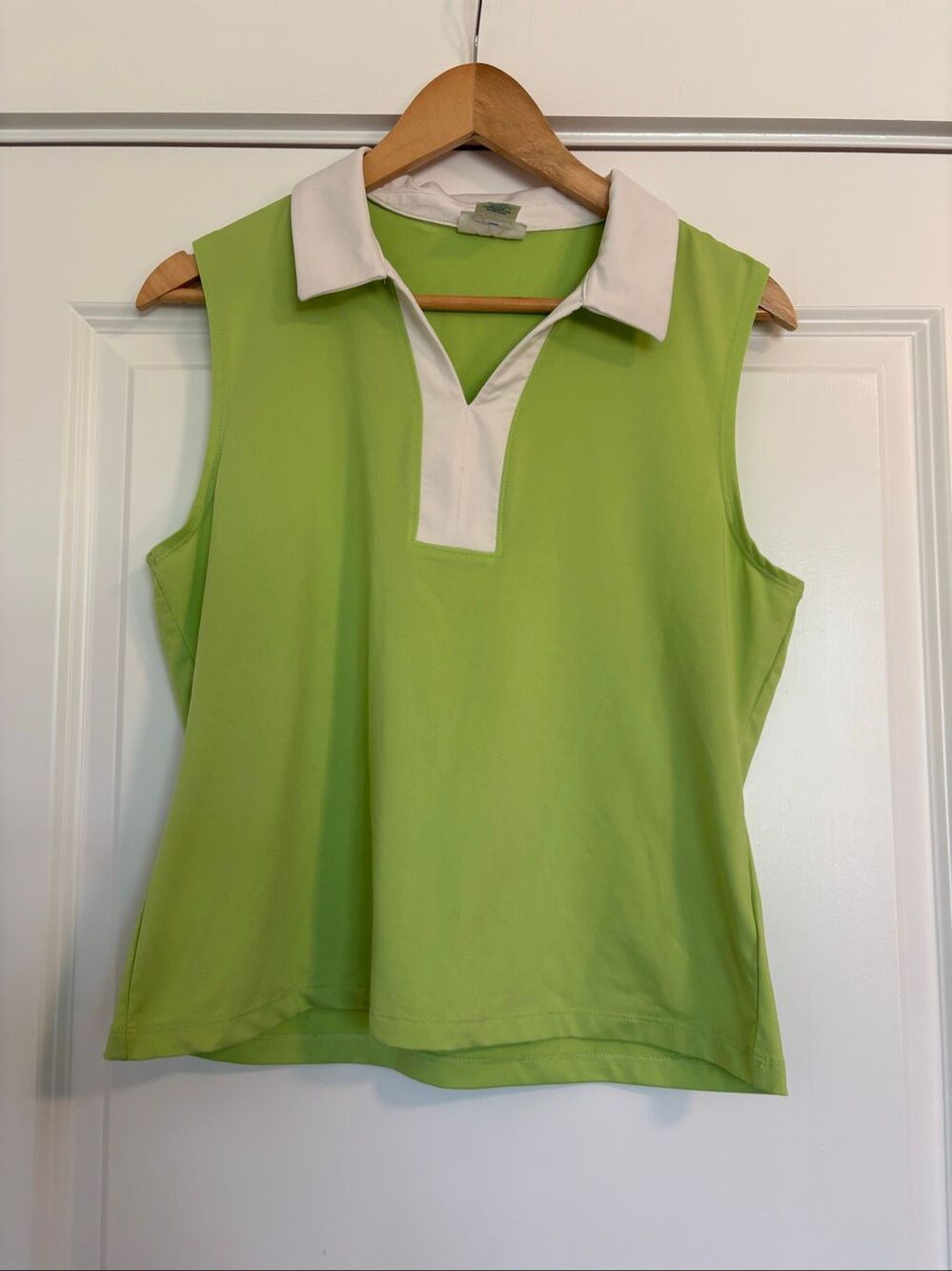 Sigrid Olsen Green & White Collared Tank Top Tennis / Golf Polo Size Large - Picture 2 of 6